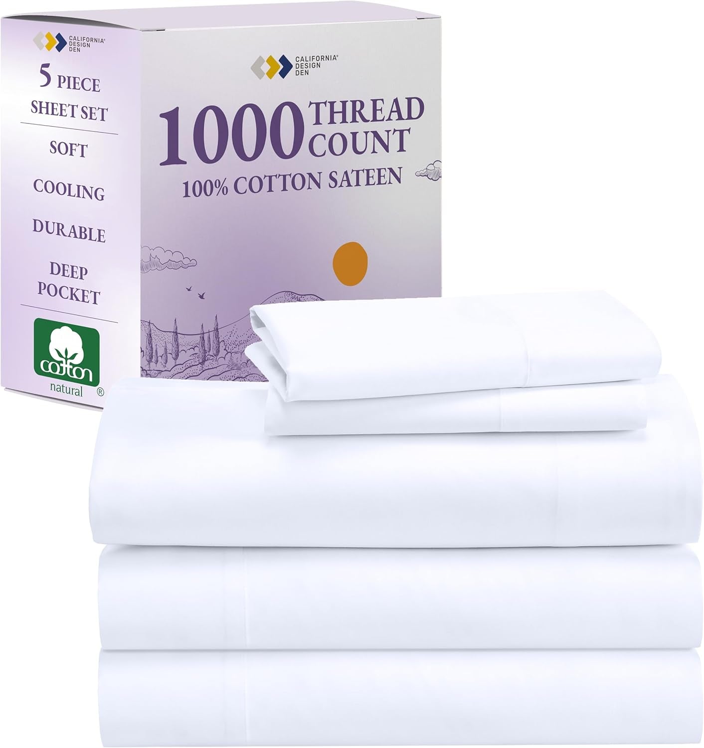 1000 Thread Count Split King Sheets for Adjustable Bed, Winner Architectural Digest Best Sheet, Luxury 100% Cotton Sateen Bed Sheets, Softer than Egyptian Cotton (White)