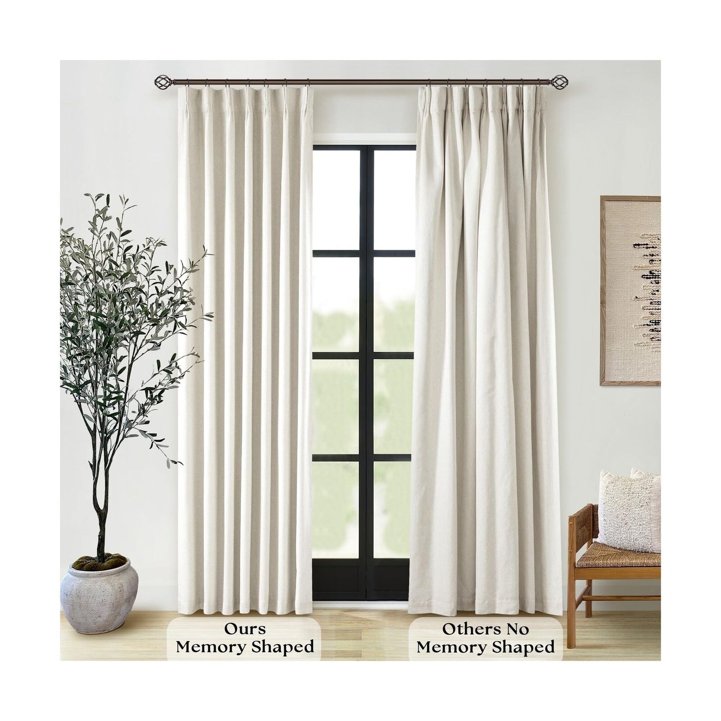 Natural Cream Linen Black Out Curtains 120 Inch Long for Living Room Bedroom ...