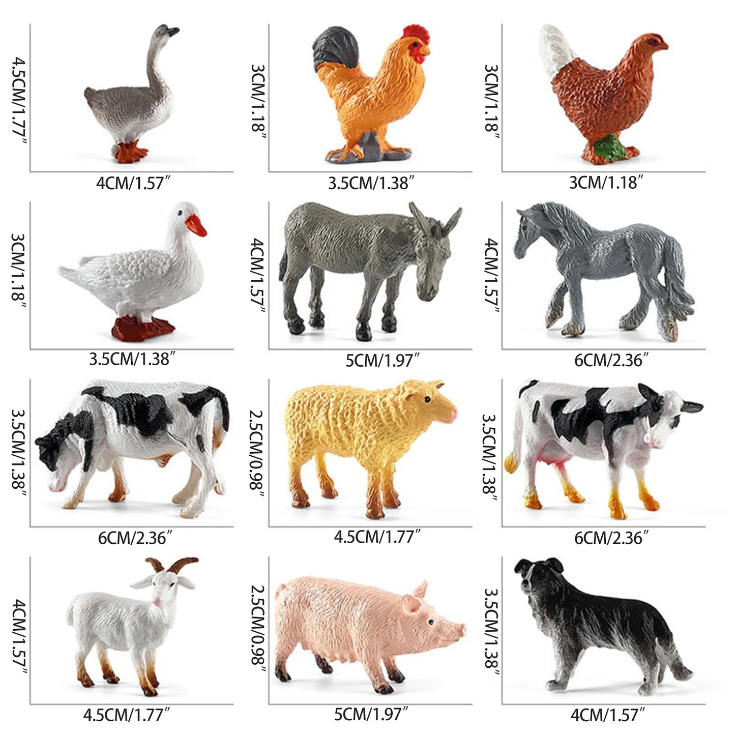 12Pcs Mini Farm Animal Figurines Realistic Farm Animal Figures Toys Plastic Farm Barn Animals Playset Set for Toddlers