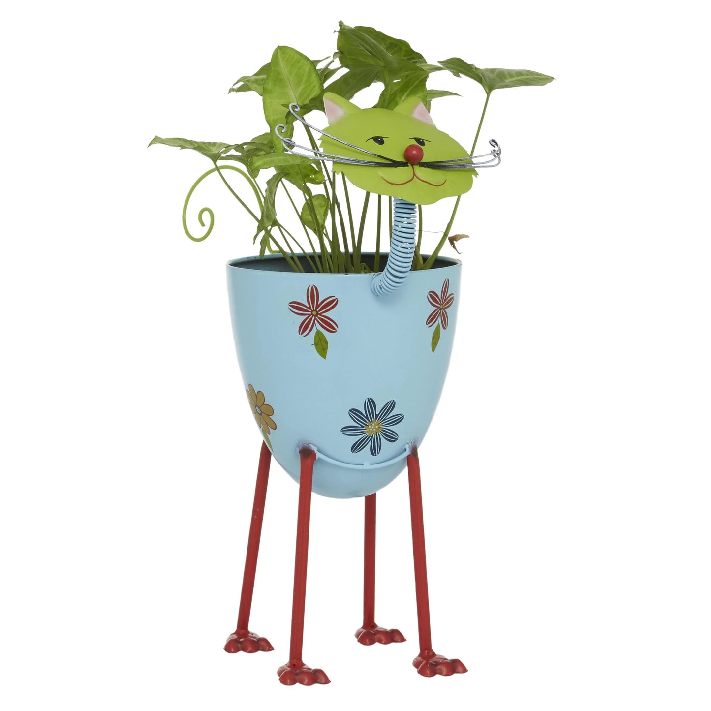 8" X 16" Indoor Outdoor Pink Metal Pig Planter with Floral Pattern Planter