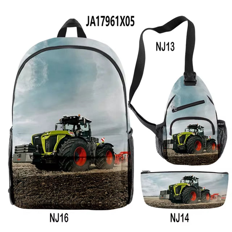 3Pcs/Set Tractor Pattern Backpack 3D Print School Bag Sets for Teenager Boys Girls Cartoon Kids Schoolbag Children Mochilas
