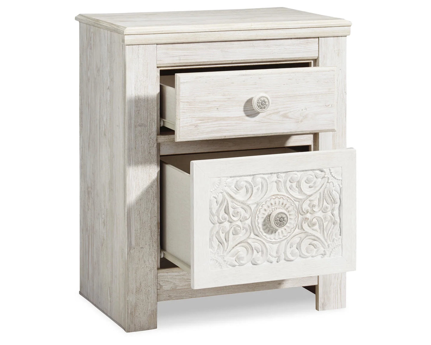 Traditional Paxberry 2 Drawer Nightstand, Whitewash