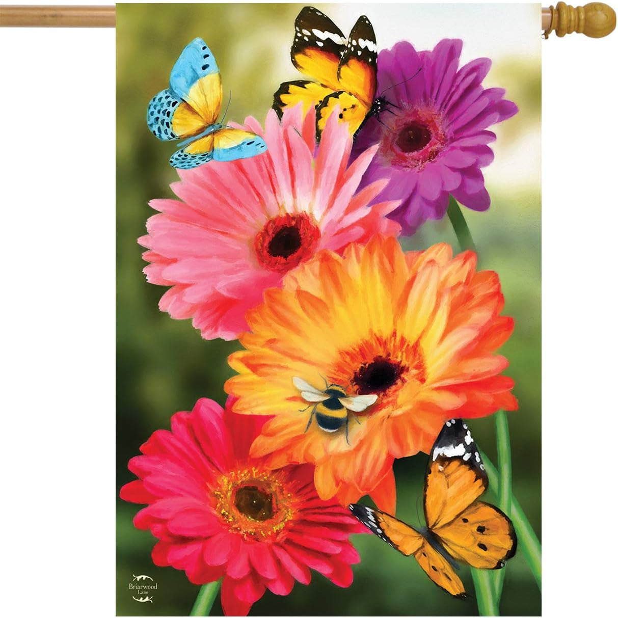 Garden Gerber Daisies Spring House Flag Butterflies Floral 28" X 40"