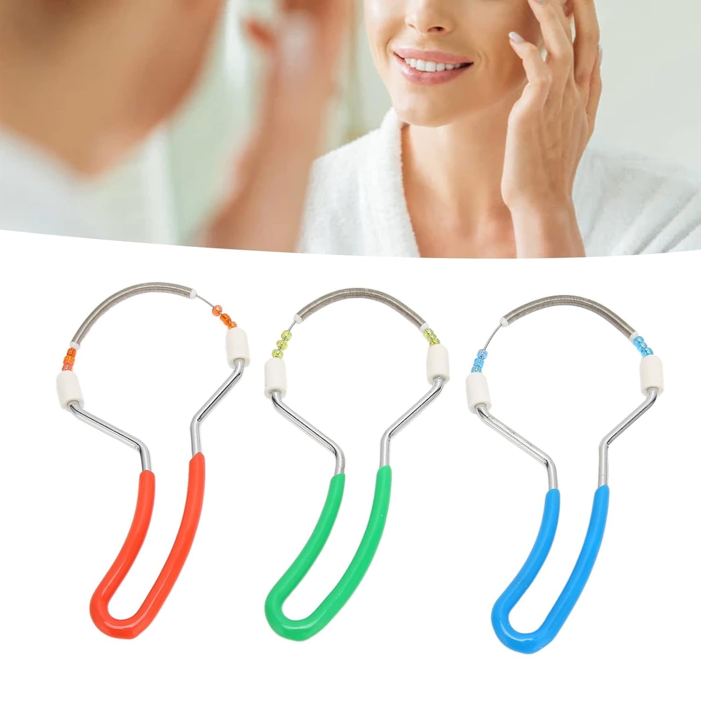 3Pcs Spring Facial Hair Remover, Manual Handheld Epilator Eyebrow Face Threading Tool Removing Women Lip Chin Cheeks Neck Removal Threading Hair Removal Spring Facial Remover for Face Manual Epilator