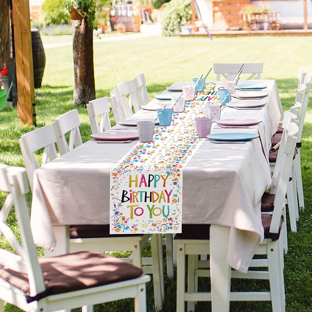 Happy Birthday Table Runner,Spring Summer Holiday Dining Table Runners for Home Party Décor 13X70 Inch