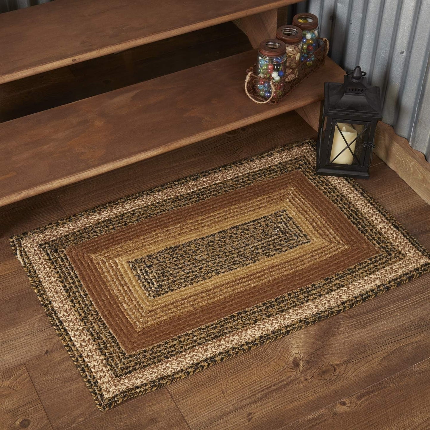 Kettle Grove Primitive Jute Black Striped Accent Rug Rectangle W/Floor Pad 24"X36"