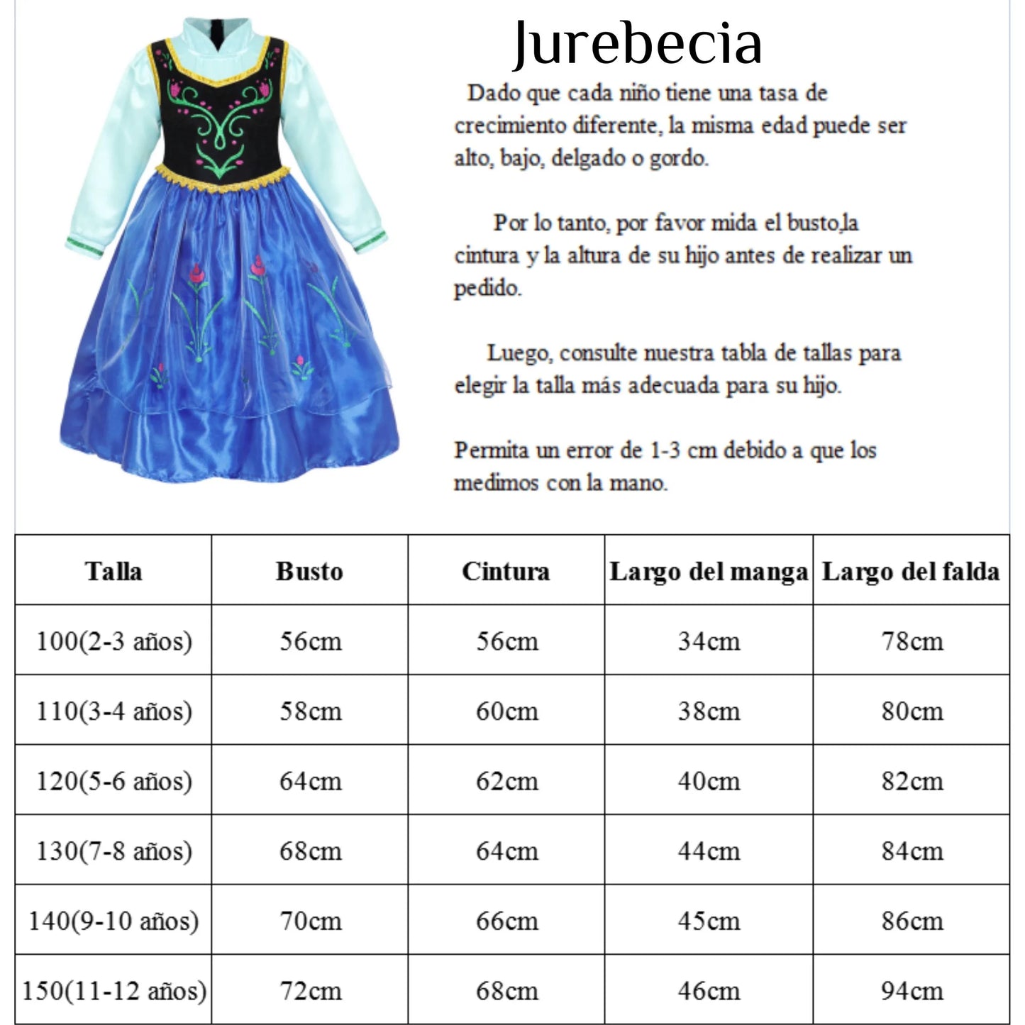 Anna Costume for Girls Frozen Dress Anna Dresses Princess Costume Toddle Long Sleeve with Accessories Birthday Party Cosplay 100 CM 2-3 Years
