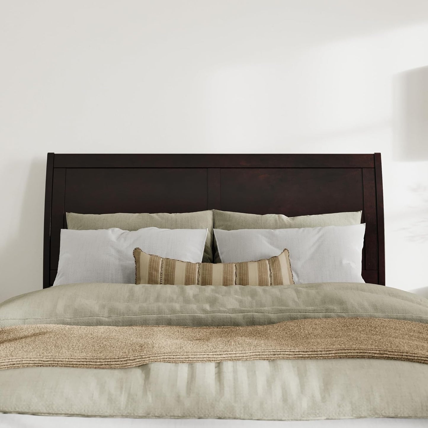 AFI Portland Queen Wood Sleigh Headboard with USB Charging Station in Espresso