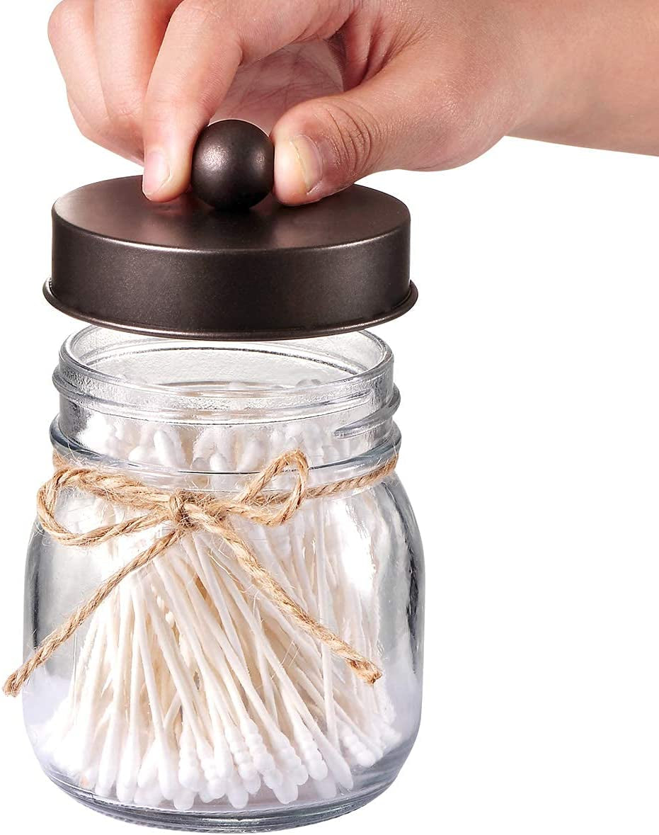 Mason Jar Bathroom Accessories Set(4 Pcs) -Lotion Soap Dispenser & 2 Cotton Swab Holder &Toothbrush Holder-Rustic Farmhouse Decor,Countertop Vanity Organize,Bathroom Home Decor (Bronze)