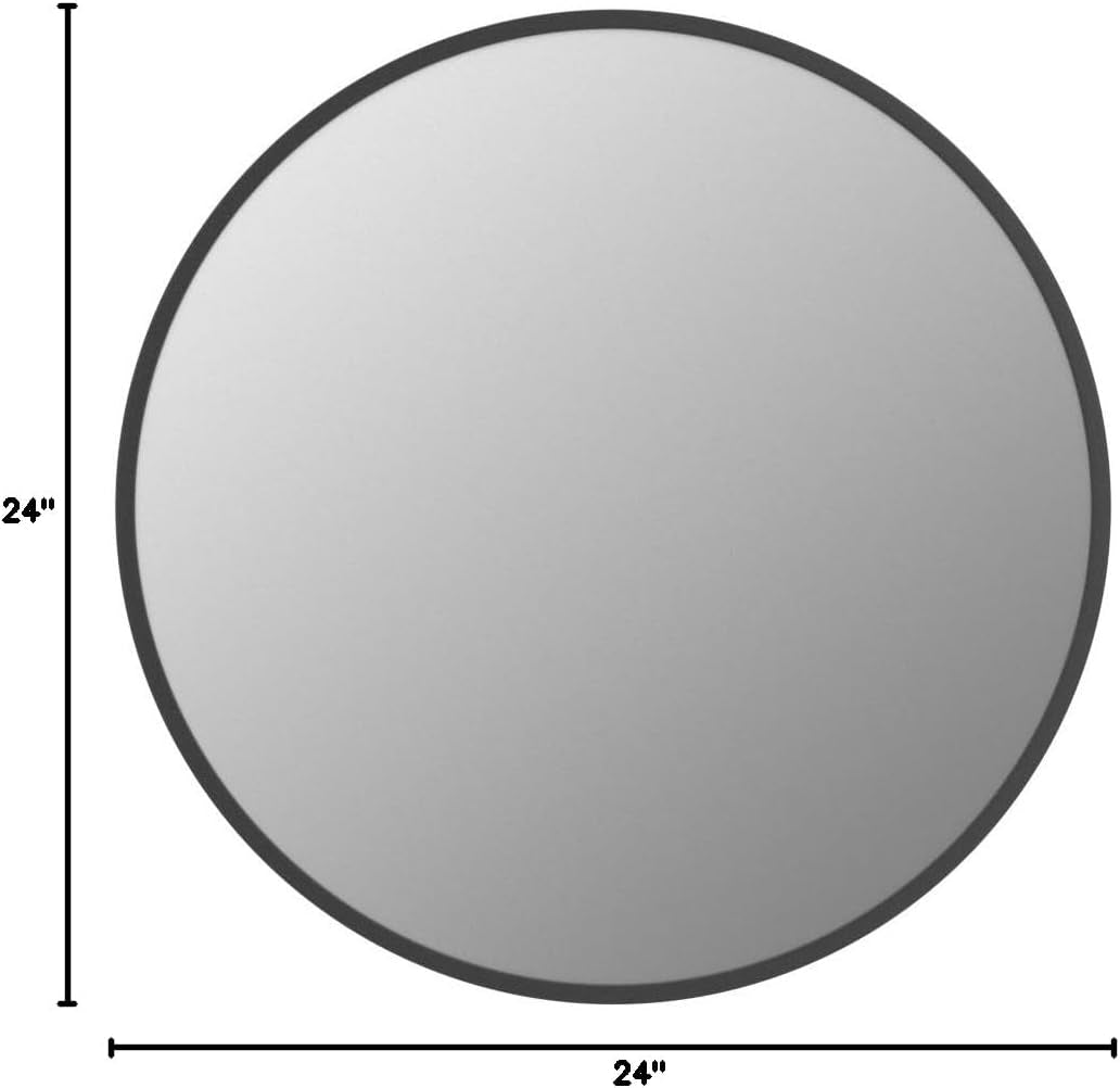 round Metal Mirror, Bathroom Vanity Wall Mirrors, Circle Mirror for Desk, Metal Framed Bedroom Mirror (24"/Black)