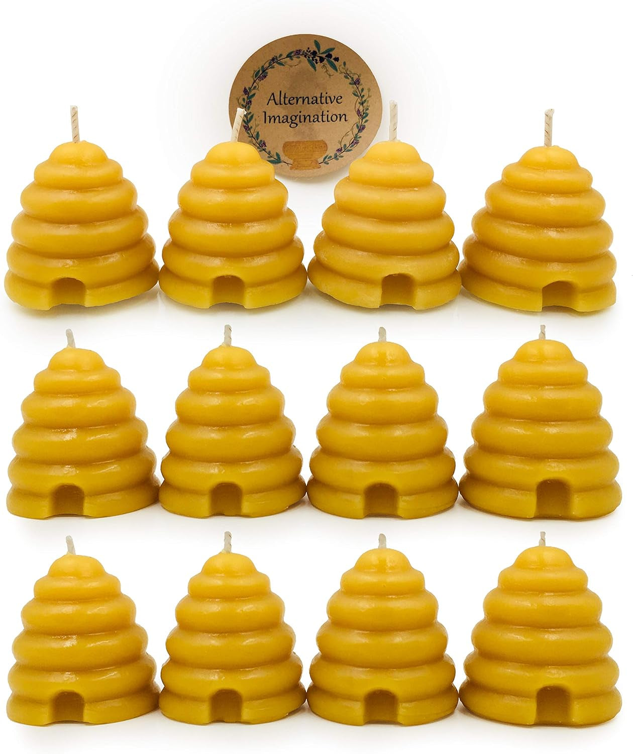 Hand Poured, 100% Pure Beeswax, Natural Beehive Candle Votives. Package of 12.