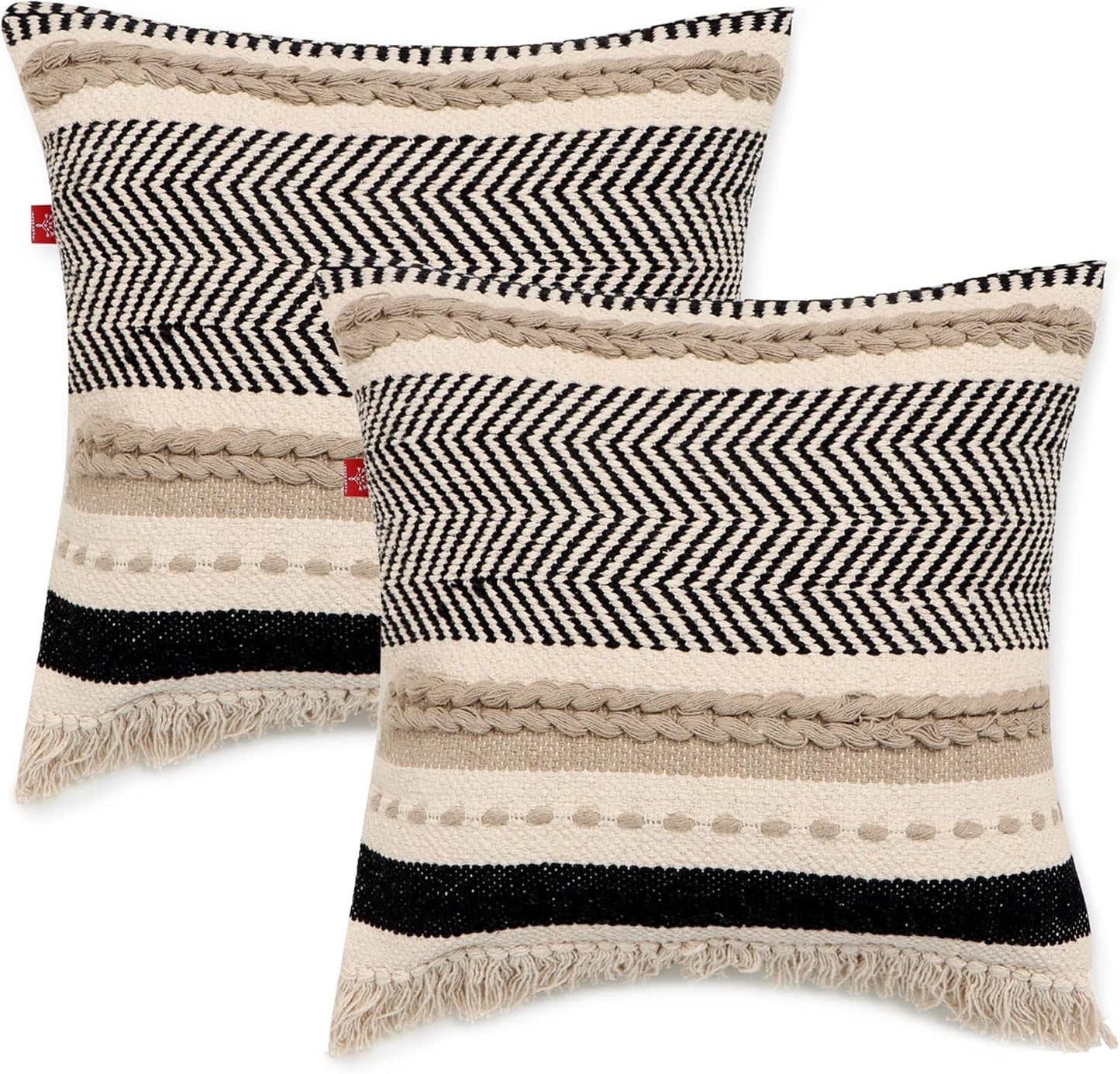 · Handmade Boho Throw Pillow Covers - Bohemian Chic Farmhouse Style - Accent Woven Indoor and Outdoor Pillow Cushion Cases for Couch, Bed, Chair, Sofa, Bench – Set of 2-18"X18" - Natural