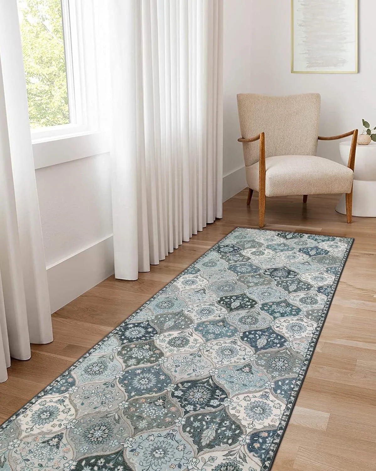 5'X7' Area Rug for Living Room Non-Slip Moroccan Indoor Washable Rug Ultra-Thin Foldable Soft Carpet Floral Accent Throw Rug for Kitchen Entryway Bathroom Bedroom Office Carpet,Grey