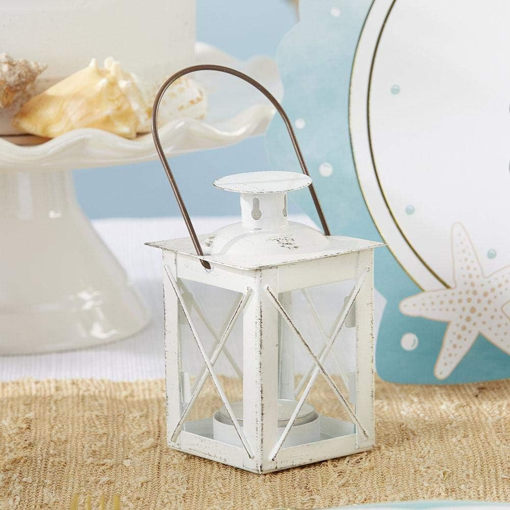 Decorative Lanterns - Set of 6 - Luminous Distressed Metal Lantern Candle Holders for Wedding, Home Decor and Party - 4.5" H (6.5" H with Handle) – White