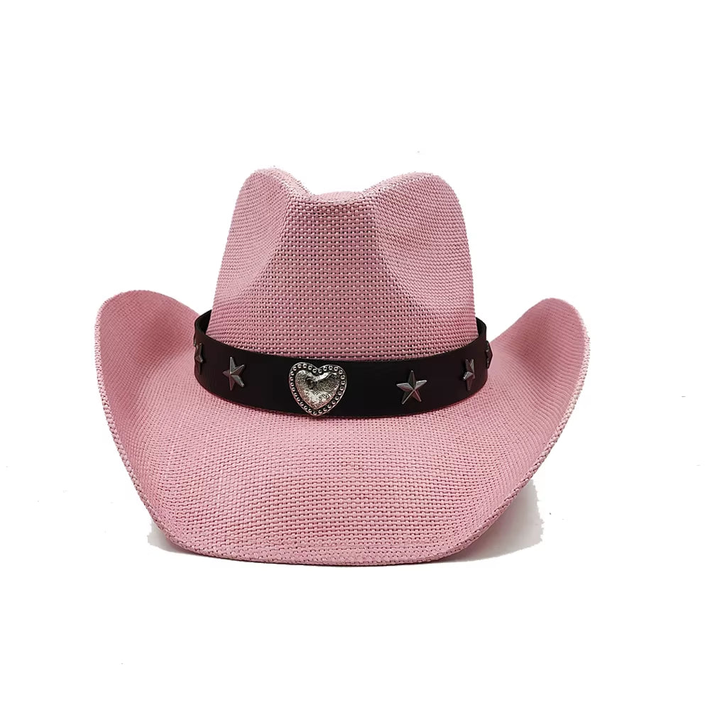 Love Belt Accessories Western Cowboy Straw Hat Fashionable Men and Women Summer Sunshade Straw Hat Cowboy Hat Beach Hat 2024 New