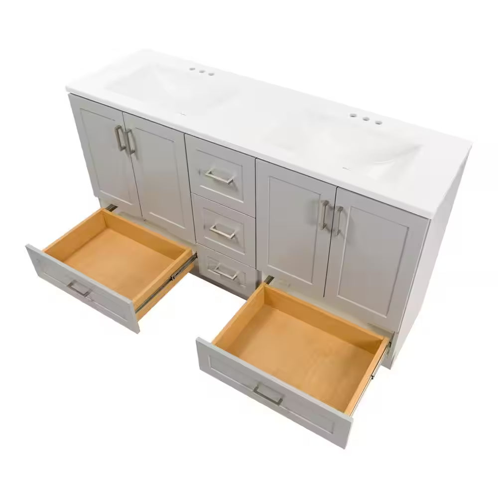 Maybell 61 In. Double Sink Pearl Gray Bath Vanity with White Cultured Marble Top (Assembled)