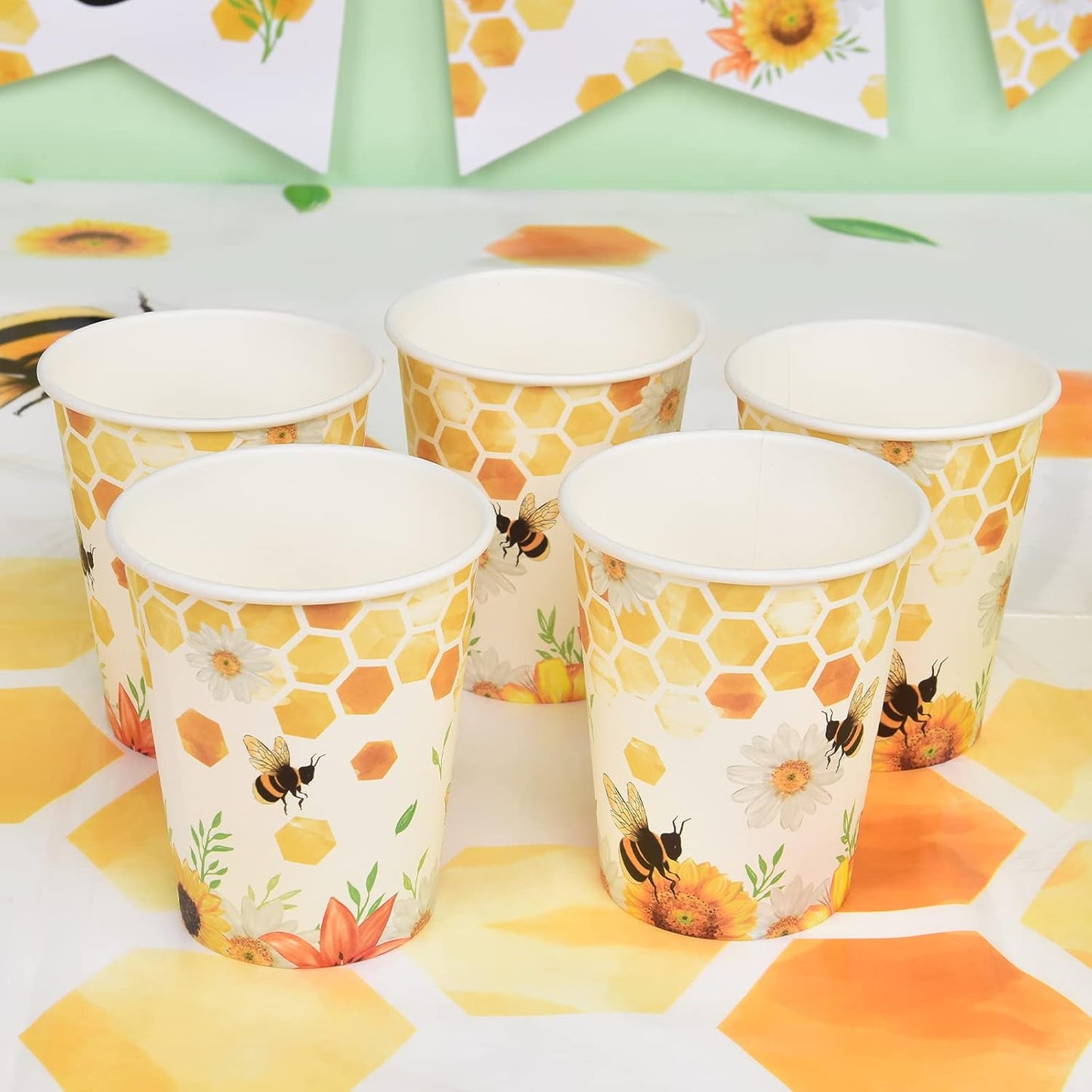 Bee Party Tableware Set - Bee Party Supplies Set for Kids Girls Honey Bee Birthday Bundle Baby Shower Happy Bee Day Paper Plates Cups Napkins Dinnerware Serves 16 Guests 64 PCS