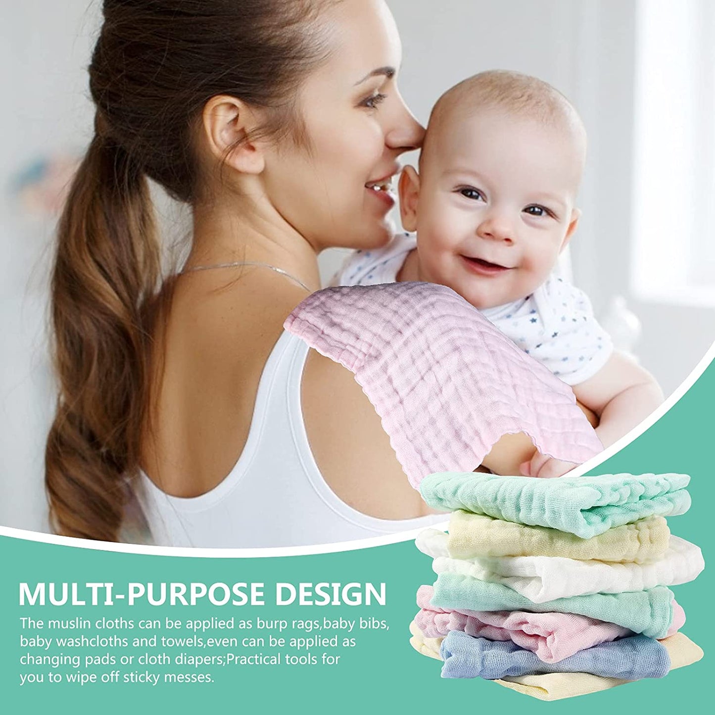 Baby Muslin Washcloths Baby Wipes Soft Newborn Essentials Baby Towels and Washcloths for Face Towel for Sensitive Skin Baby Wash Cloths 10 Pack 10X10 Inches Baby Register Shower Gift