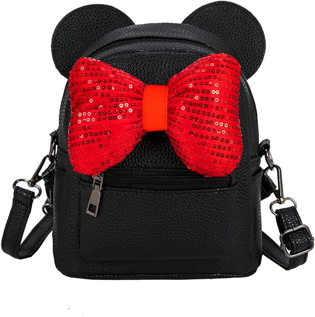 Girls Mini Backpack Purse Mouse Ear Polka-Dot Sequin Bow Convertible Backpack to Crossbody Bag for Women (Black Sequin Bow, W7.5 X H8.7)