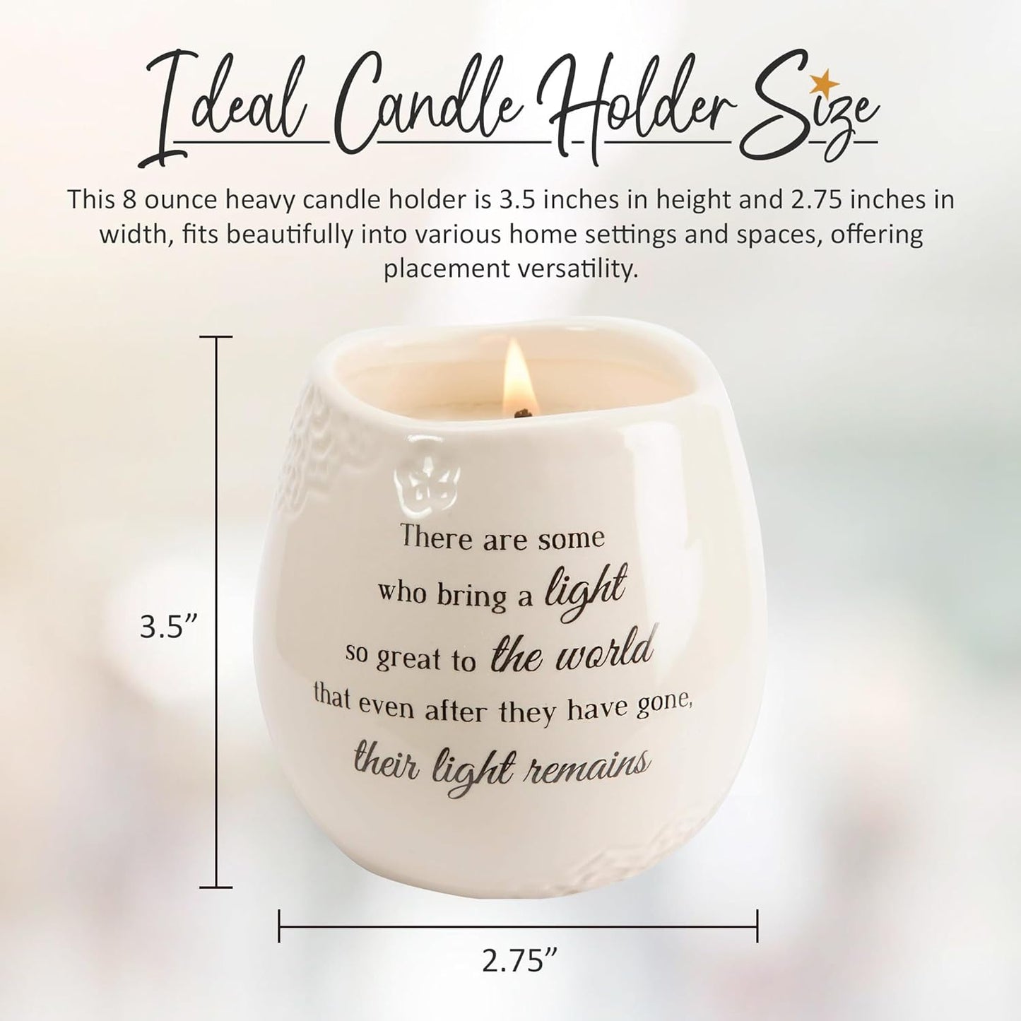 Pavilion 'In Memory, Light Remains' 19176 - White Ceramic Candle with Soy Wax in a Delicate Floral Scent, Thoughtful Sympathy, Remembrance, and Condolence Gift - 8 Ounces