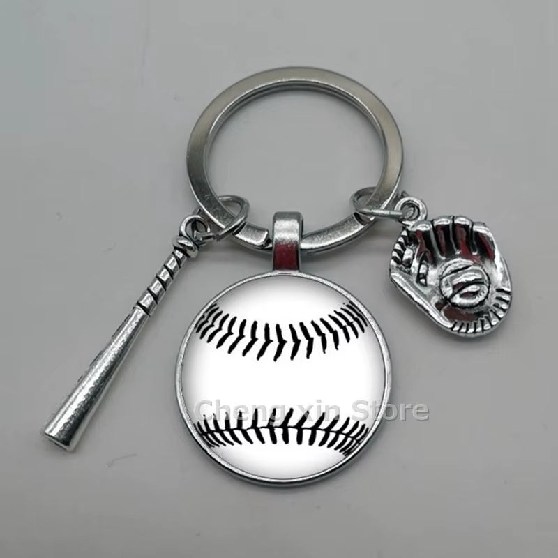 Baseball Softball Convex Photo Glass round Dome Keychain Jewelry, DIY Keychain