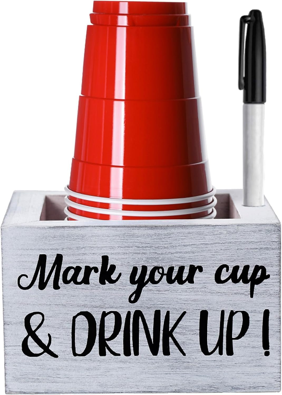 Disposable Cup Holder with Marker Slot Mark Your Cup and Drink up Dispenser Wooden Cup Organizer Farmhouse Rustic Bar Wedding Party Housewarming Decor Hostess Bridal Couples Gift