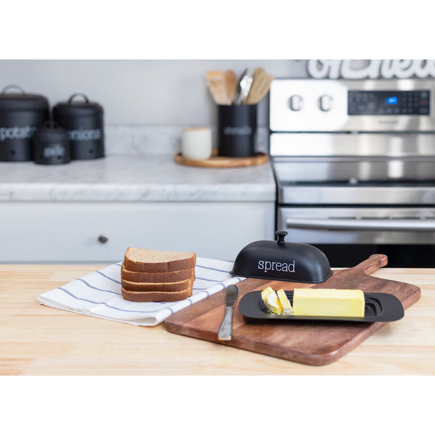 Large Enamelware Butter Dish (Black); Modern Farmhouse Enamel Butter Serving Dish W/ Lid