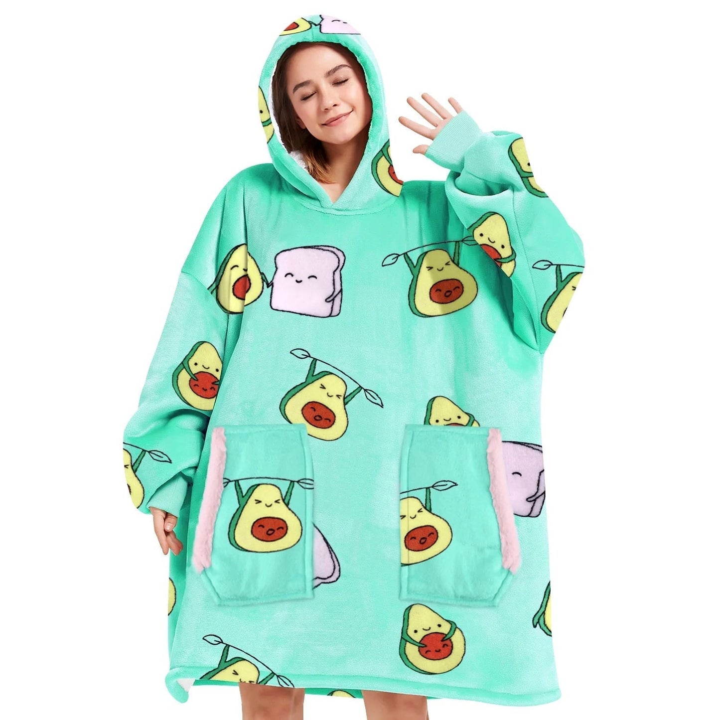 Wearable Blanket Hoodie, Oversized Sherpa Hooded Blanket Sweatshirt for Adults Women Men Kids, Extremely Cozy, Warm, Soft and Fuzzy Hoodie Blanket with 2 Large Front Pockets (Cow)