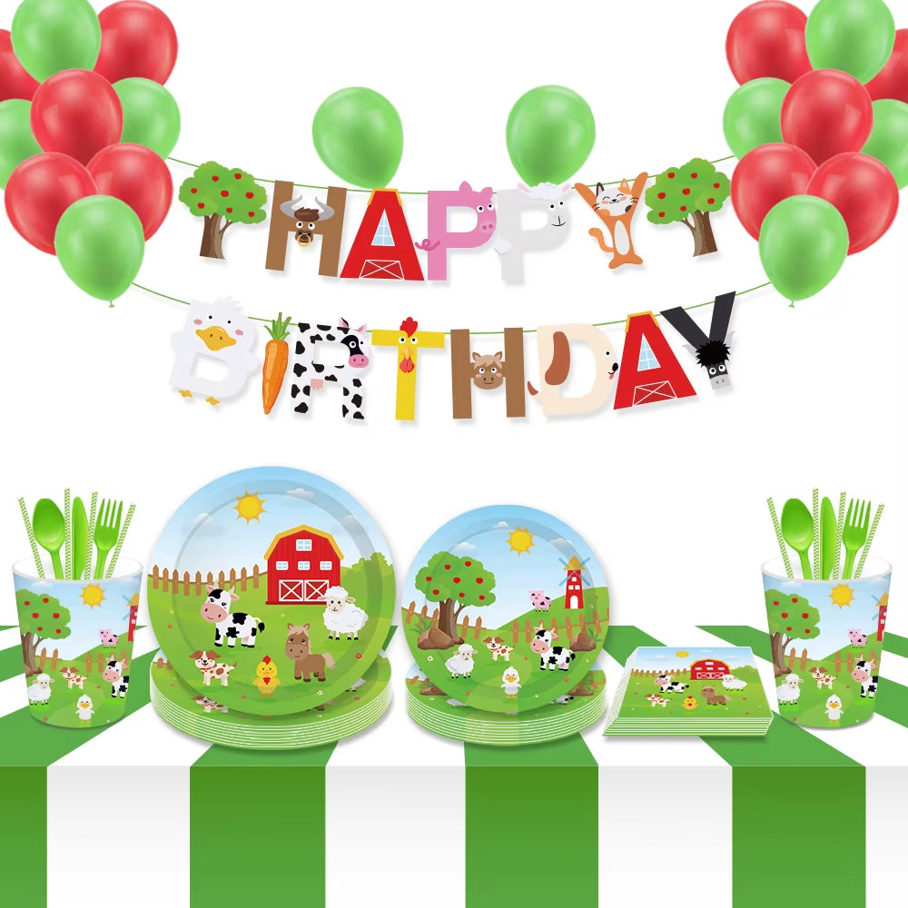 Farm Cow Theme Birthday Party Animal Party Cow Decoration Disposable Cups Plates Flags Tablecloth Baby Shower Balloon Decoration