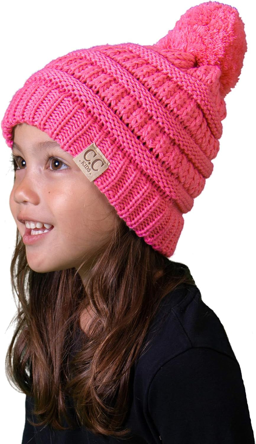 Cozy Toddler Cable Knit Pom Beanie - Warm Winter Hat for Kids