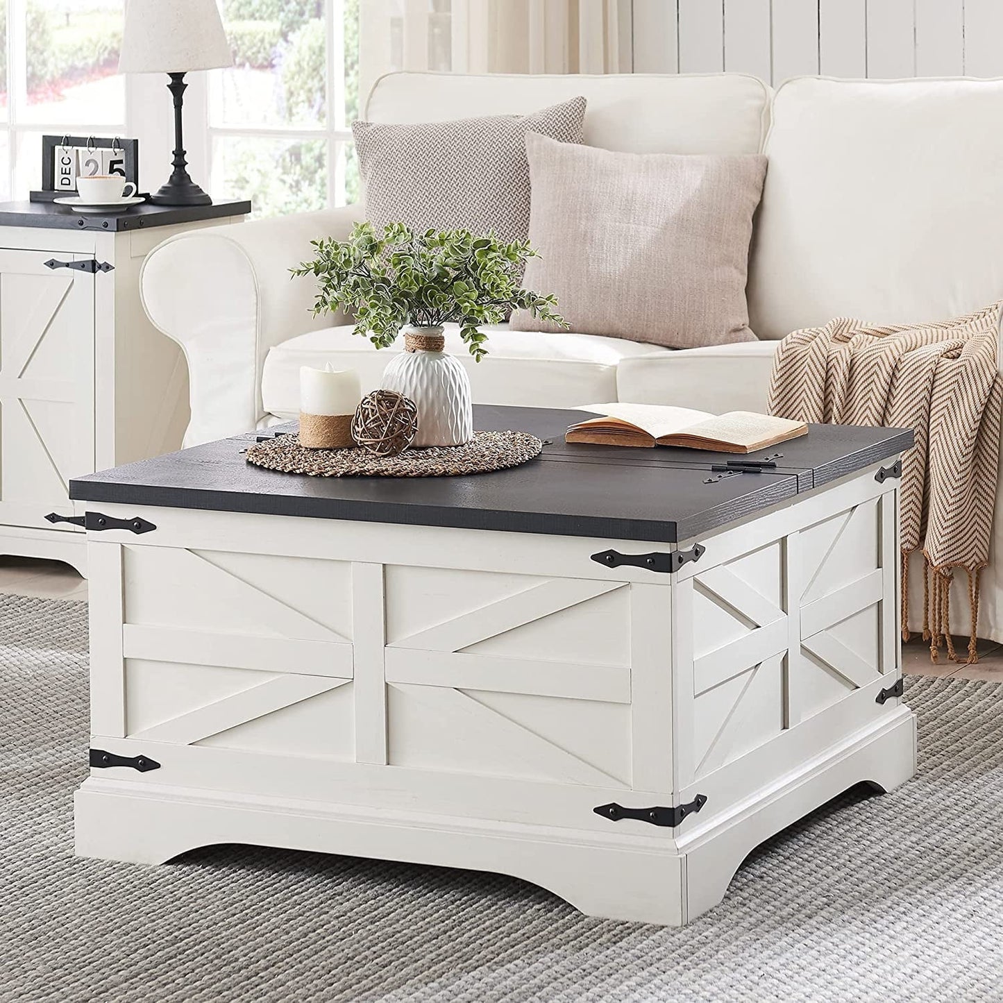 Farmhouse Coffee Table with Storage and Lift Top, Square Wood Center for Living Room, Brown