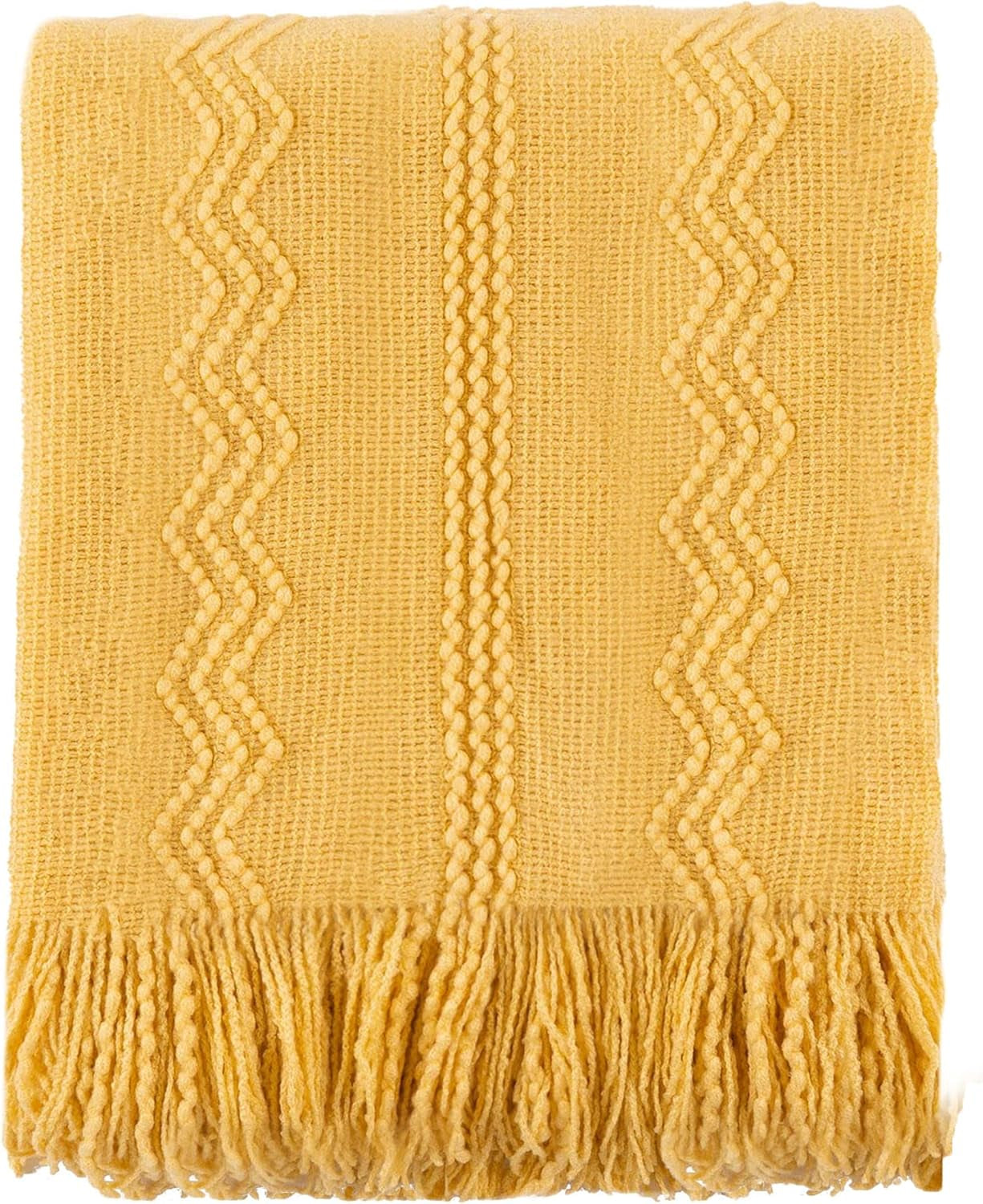 Mustard Throw Blanket with Fringe Geometric Bed Yellow Throws Summer Breathable Decorative Large Throw for Couch Sofa Indoor Outdoor (Yellow, 50"X60")