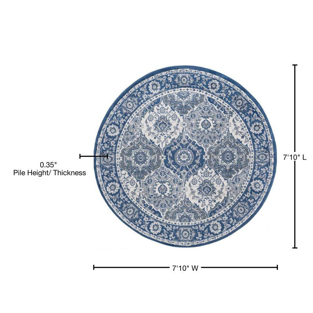 Madison Oriental Navy 8 Ft. round Indoor Area Rug