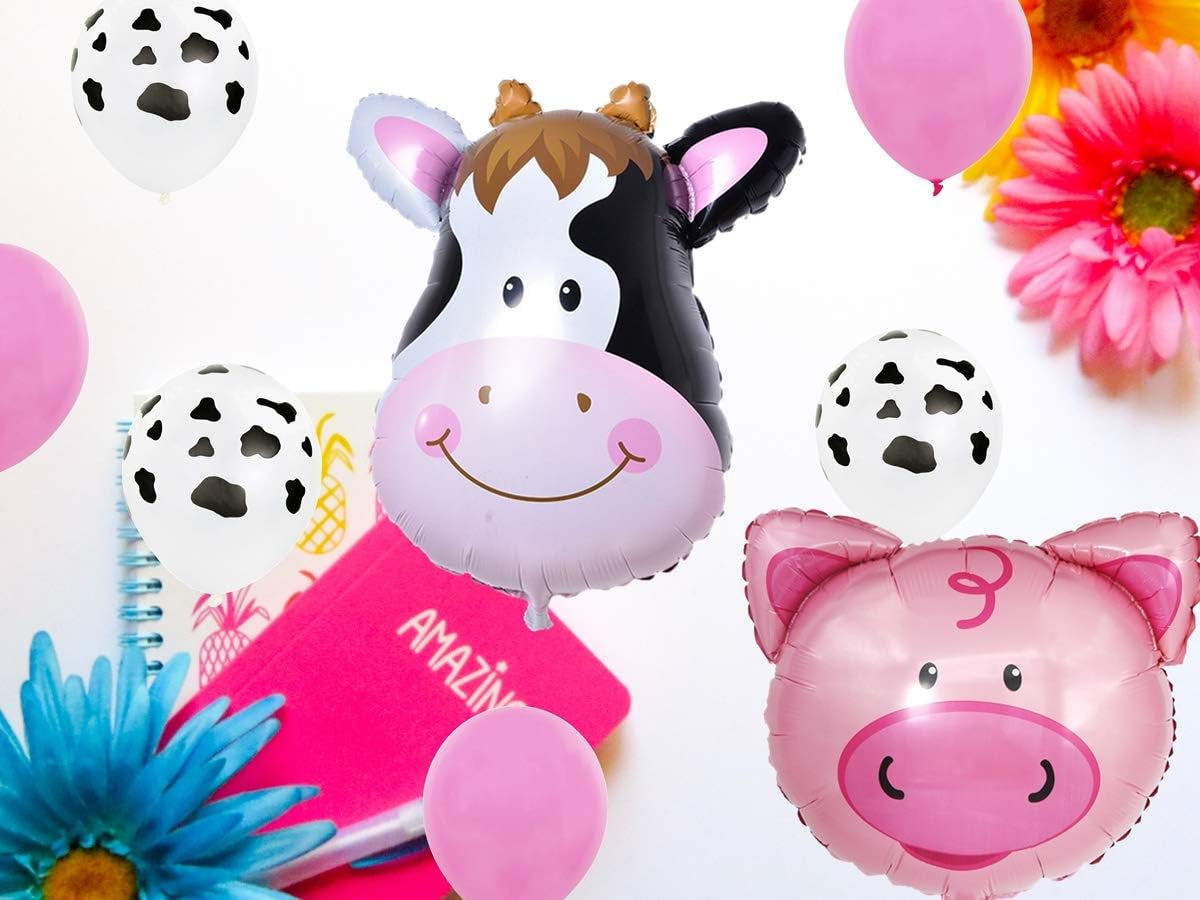 18Pcs Farm Animal Balloons for 1St Birthday Party Decorations Pig Cow Head First Farm Animal Theme Balloon Garland Arch 40" Number 1 Foil Balloon 12" Latex Balloon Baby Girl Shower Party Supplies