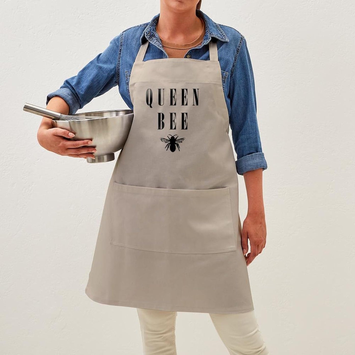Queen Bee Light Kitchen Apron with Pockets, Grilling Apron, Baking Apron