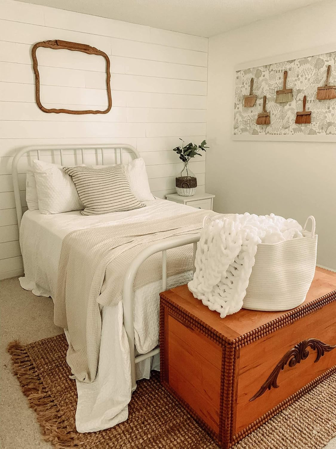 White Woven Baskets for Storage 20X13, Large Basket for Toys, Nursery Laundry Basket, Cotton Rope Basket with Handles, Towel Basket for Bathroom, Throw Blanket Basket for Living Room