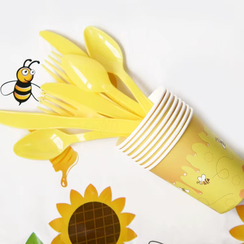Bumble Bee Theme Party DIY Supplies Kids Birthday Party Decoration Latex Balloon Garland Disposable Tableware Set Baby Shower Su
