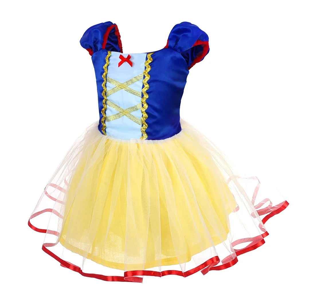 Girls Snow White Princess Dress up Kids Birthday Party Snow White Costume Toddler Tulle Skirt with Accessories Yellow 120 CM 5-6 Years