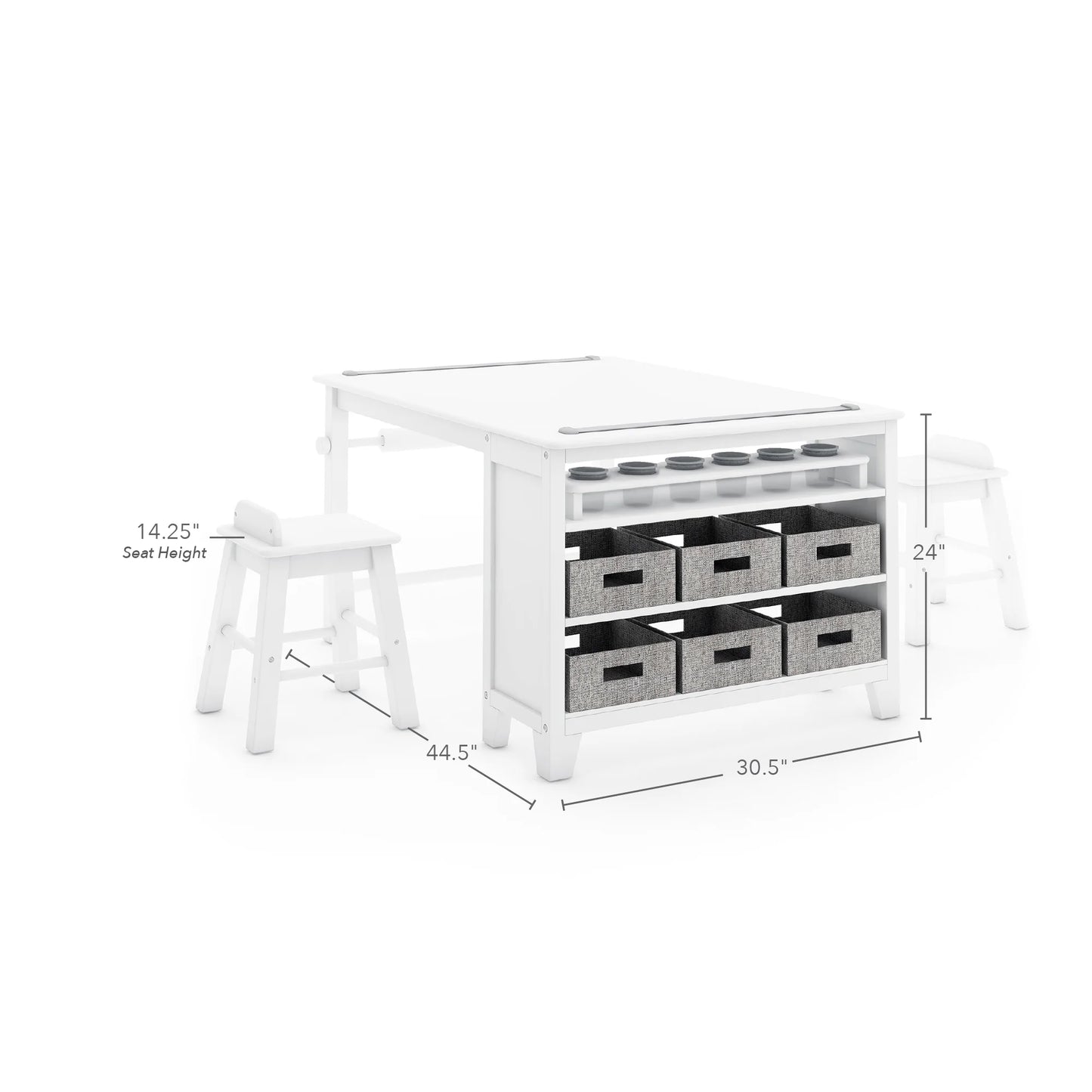 Kids' Art Wooden Table and Stool Set with Paper, Creamy White