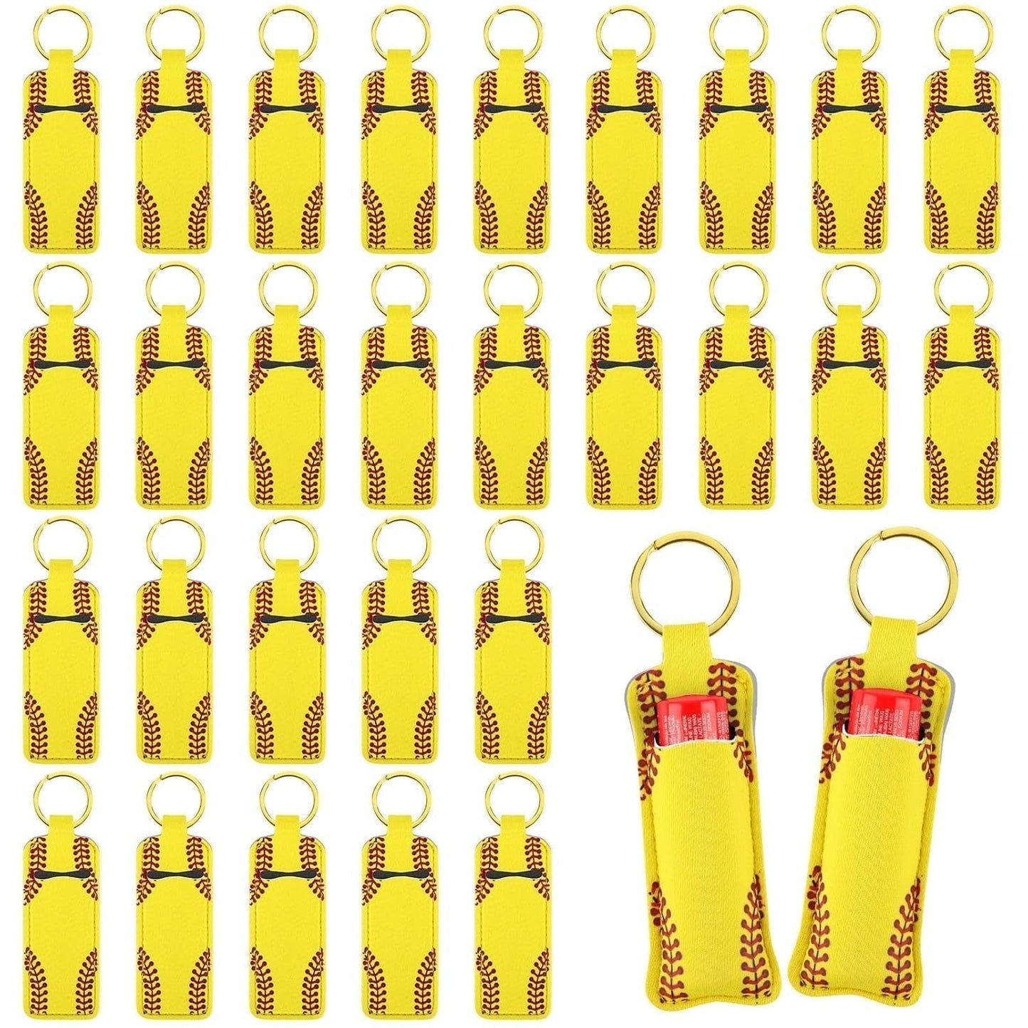 Grehge All Chapstick Holder Softball Lipstick Holder Keychain Lip Balm Lipgloss Holder Keychain