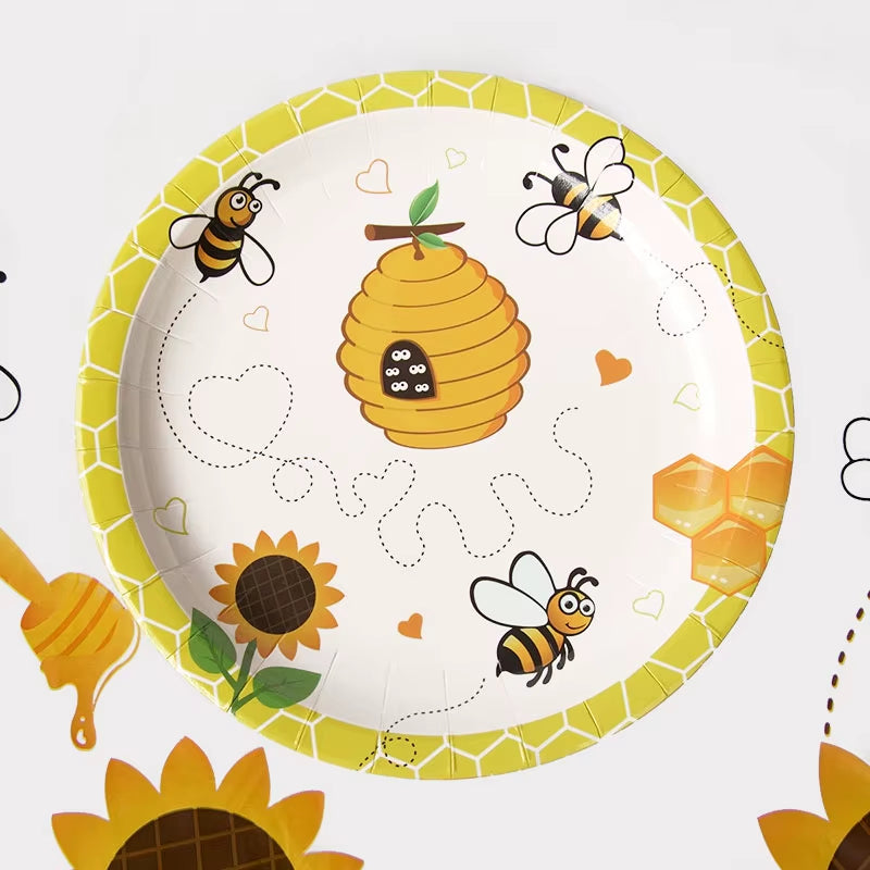 Bumble Bee Theme Party DIY Supplies Kids Birthday Party Decoration Latex Balloon Garland Disposable Tableware Set Baby Shower Su
