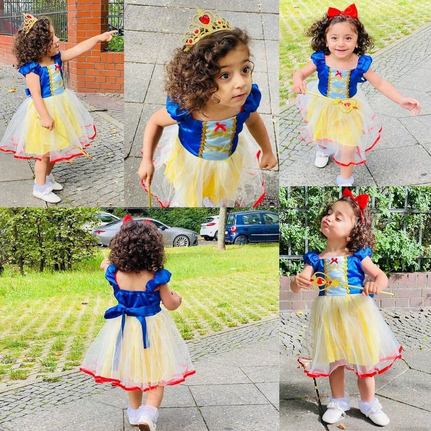 Girls Snow White Princess Dress up Kids Birthday Party Snow White Costume Toddler Tulle Skirt with Accessories Yellow 120 CM 5-6 Years