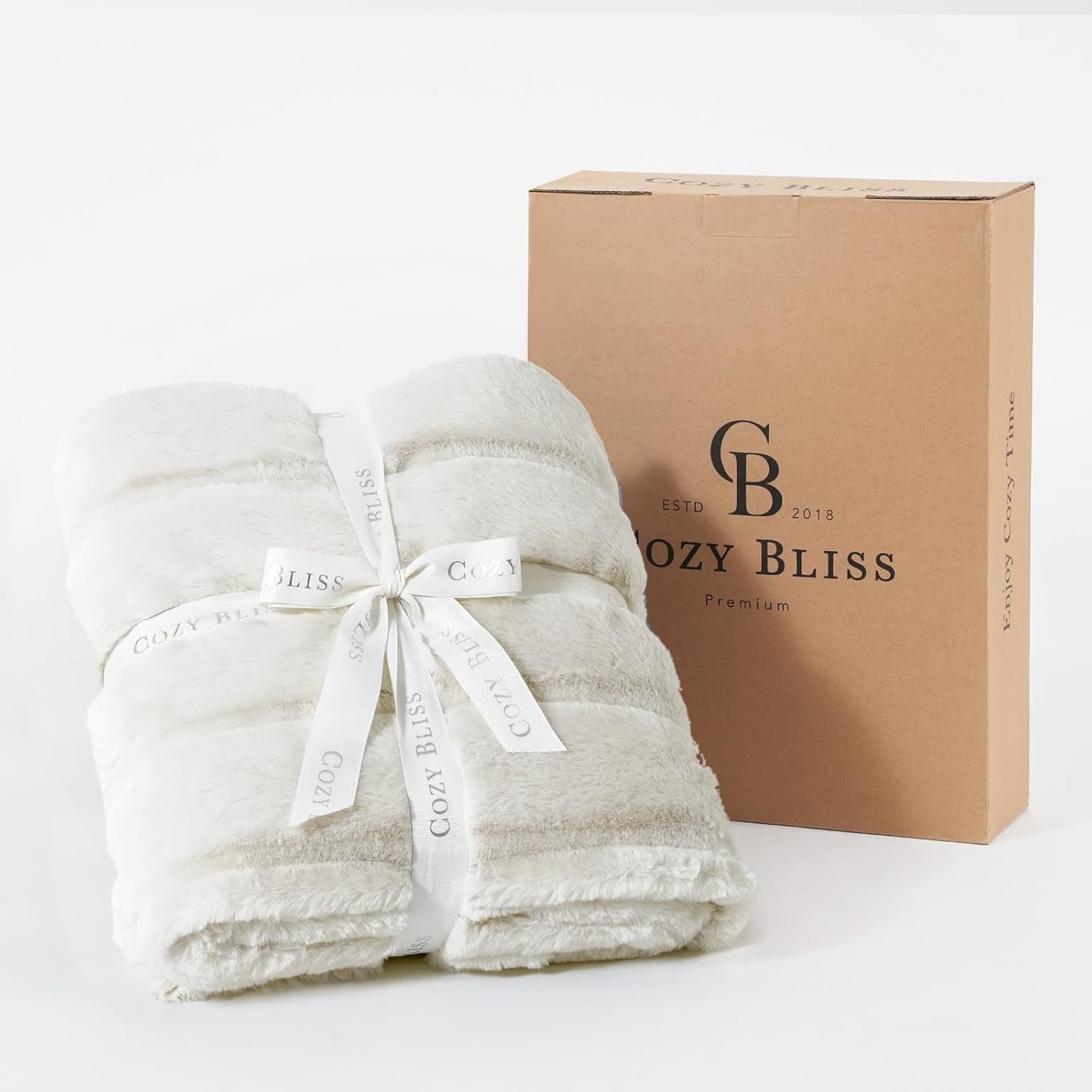 Faux Fur Throw Blanket for Couch, Cozy Soft Plush Thick Winter Blanket for Sofa Bedroom Living Room, 50 * 60 Inches Beige