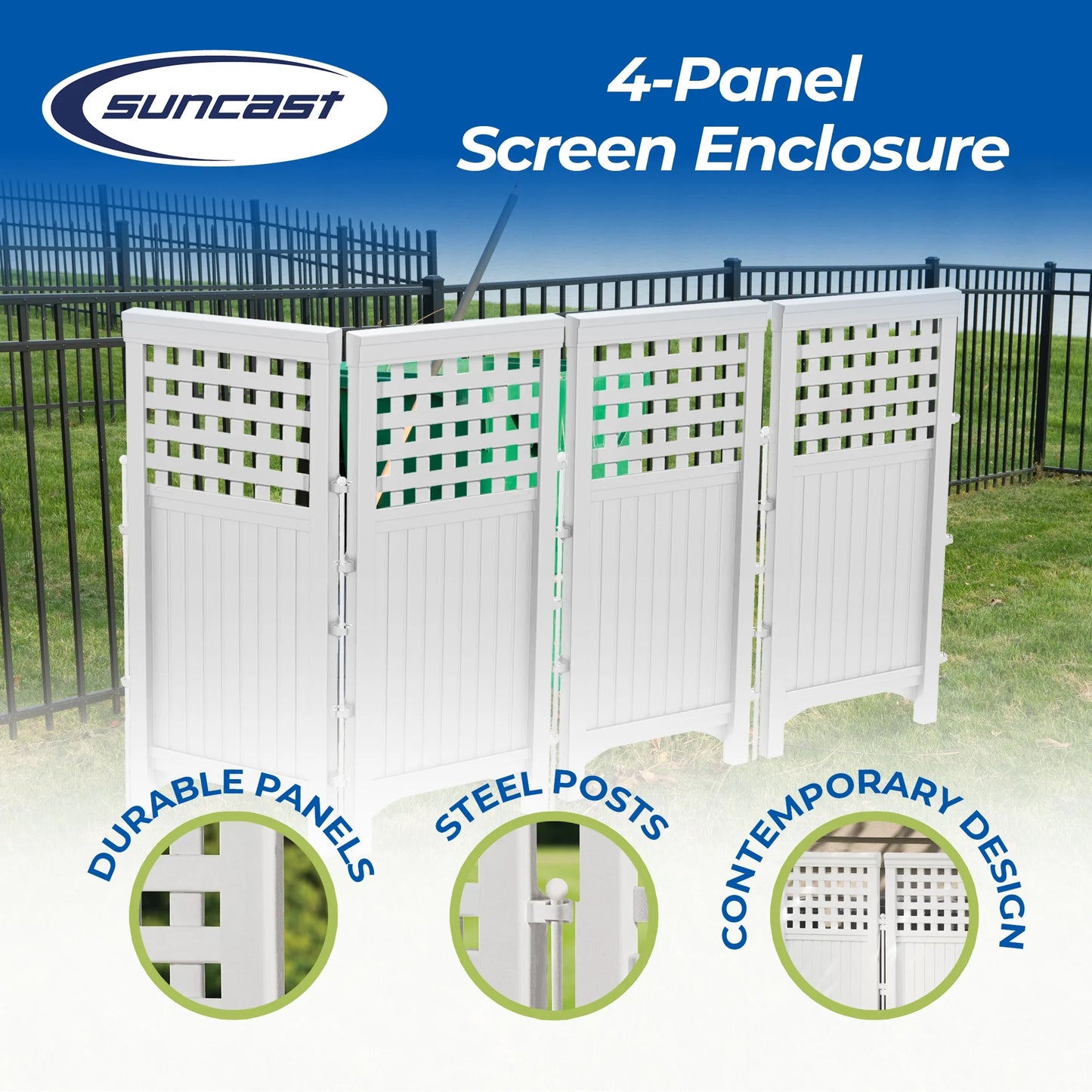 FS4423D Outdoor Patio 4 Panel Screen Enclosure Gated Fence, Plastic, White, 44 in H X 24 in D
