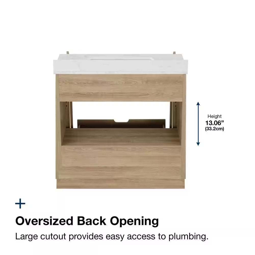 Huckleberry 36 In. Single Sink Weathered Tan Bath Vanity with White Engineered Marble Top (Assembled)