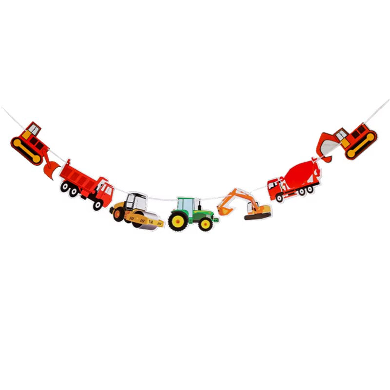 Farm Theme Green Tractor Inflatable Balloons Cake Topper Happy Birthday Party Decoration Kids Birthday Excavator Vehicle Banner