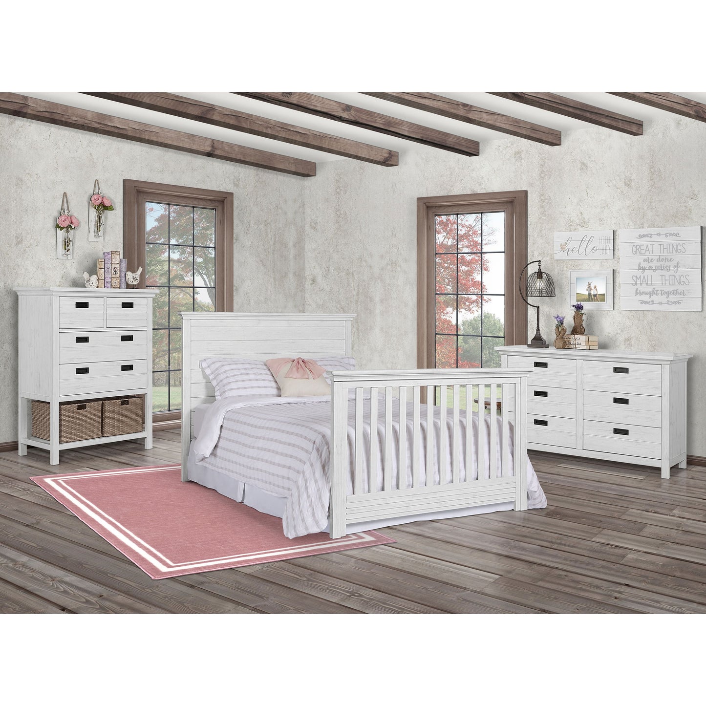 Waverly 5-In-1 Full Panel Convertible Crib, Weathered White