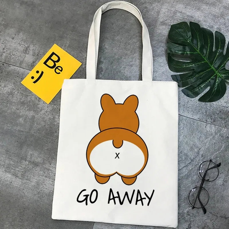 Corgi Dog Cartoon Funny Shopping Bag Graphic Tote Handbag Harajuku Shopper Bag for Women Eco Large-Capacity Female Shoulder Bag