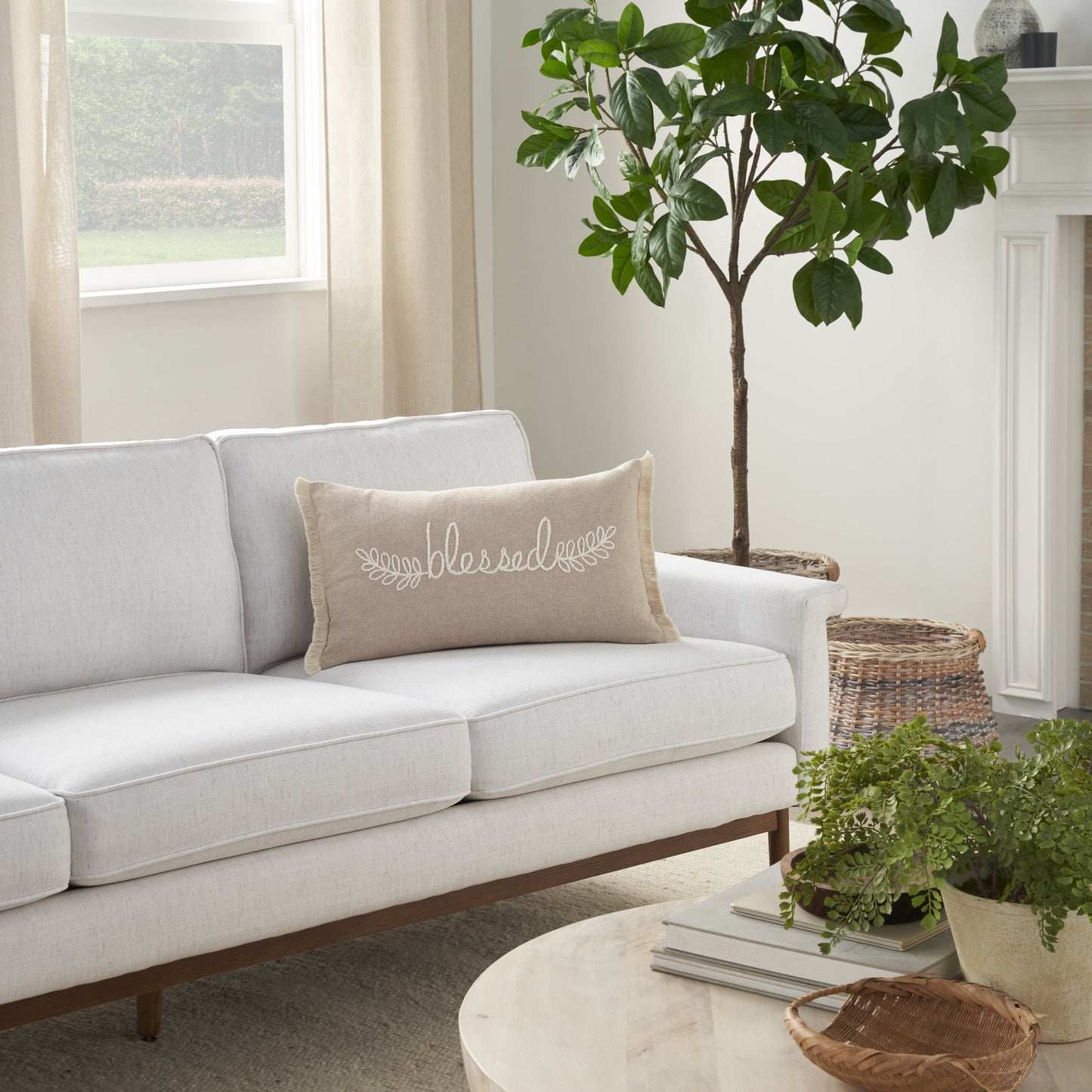 Life Styles Embroidrd Blessed Natural 12" X 21" Throw Pillow