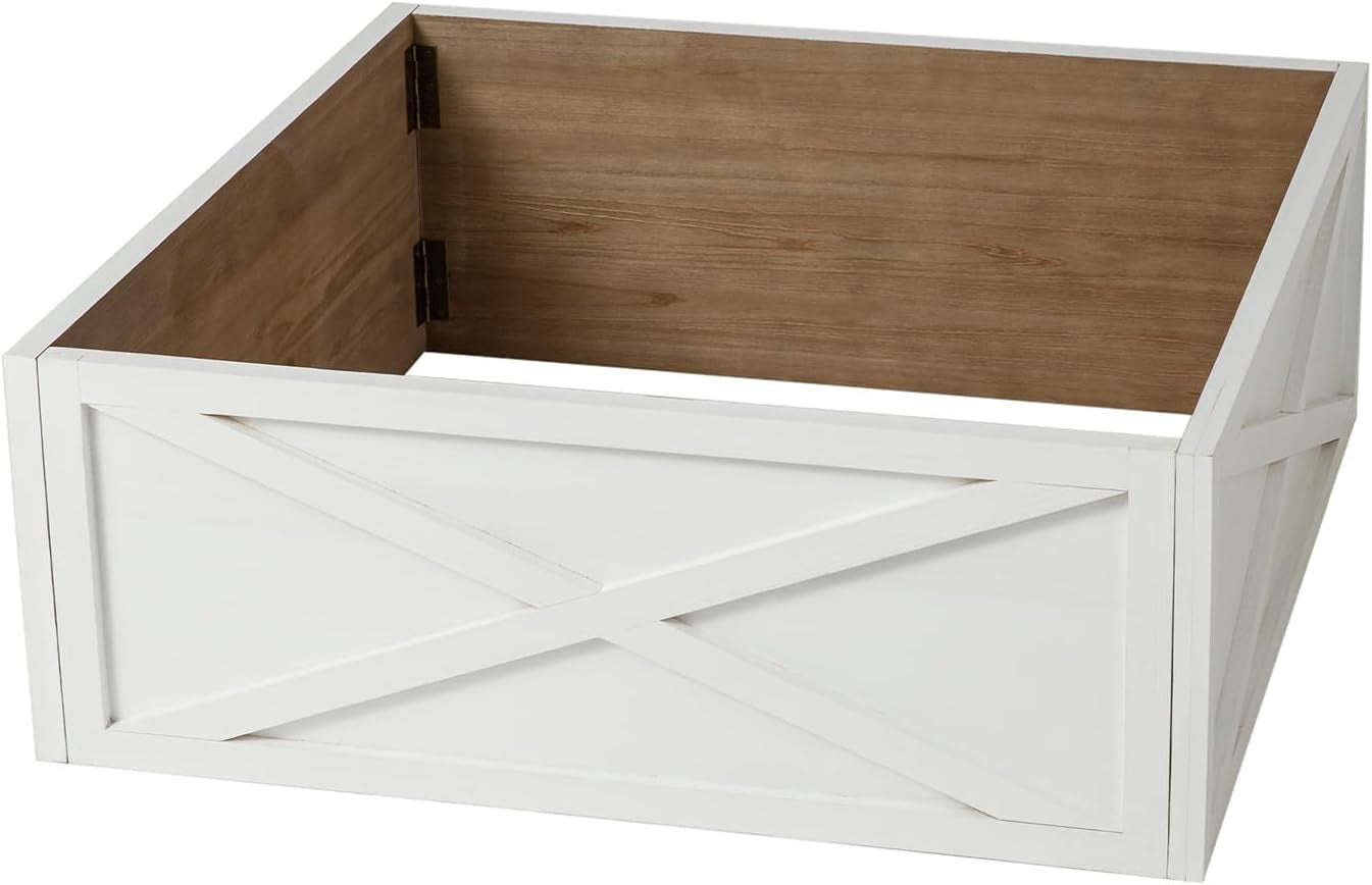 Washed White Wooden Tree Collar Tree Stand Cover Christmas Tree Skirt Tree Box, 32" L X 32" W